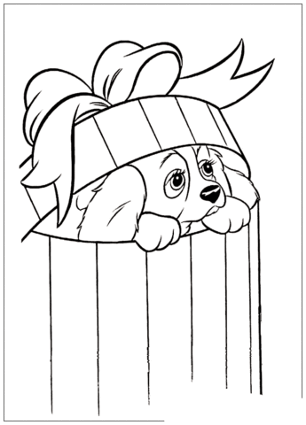 A Puppy In A Gift Box  Coloring Page